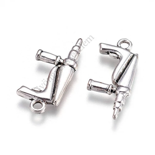 Fúró, szerszám fityegő, medál, antik ezüst színű, 26x13 mm