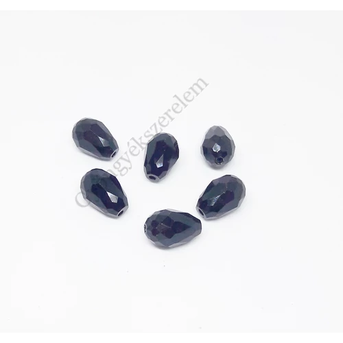 Fekete csiszolt csepp üveg gyöngy, 12x6 mm