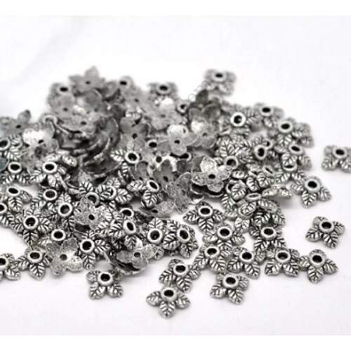 Levél gyöngykupak, antik ezüst színű, 7 mm, 50 db/cs