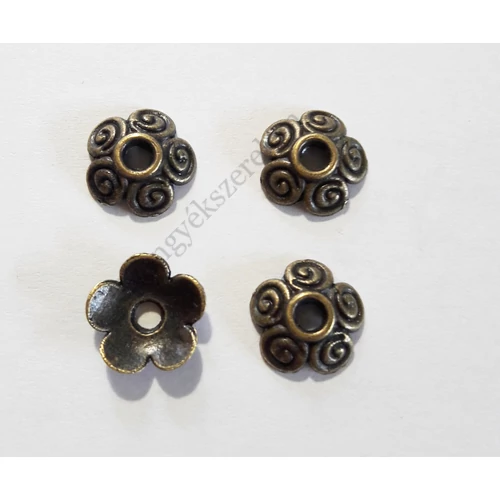 Virág gyöngykupak, antik bronz színű, 9 mm