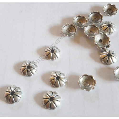 Sávos gyöngykupak, antik ezüst színű, 6 mm