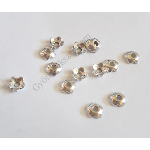 Mini virág gyöngykupak, antik ezüst színű, 4,5 mm