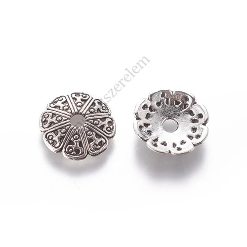 Díszes gyöngykupak, antik ezüst színű, 13 mm