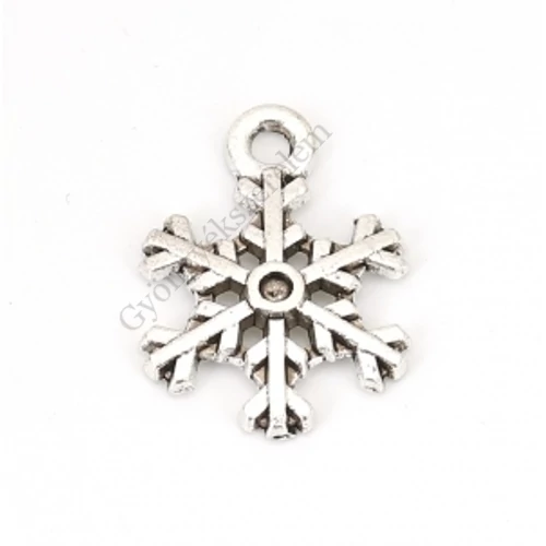 Hópehely, hópihe, jégvirág fityegő, medál, antik ezüst színű, 17x14 mm
