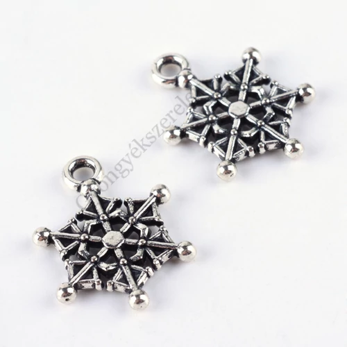 Hópehely, hópihe, jégvirág fityegő, medál, antik ezüst színű, 19x16 mm