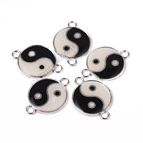 Jin-jang összekötő, fekete, fehér, antik ezüst színű, 29x20 mm
