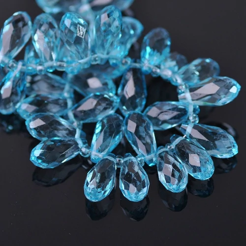 Kék csiszolt csepp üveg gyöngy, 16x8 mm