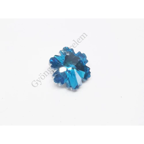 Kék, ezüst hópehely, hópihe, jégvirág, virág, üveg medál, 13x8 mm