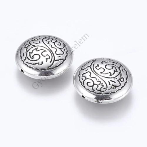 Mintás korong köztes, antik ezüst színű, 25x7 mm