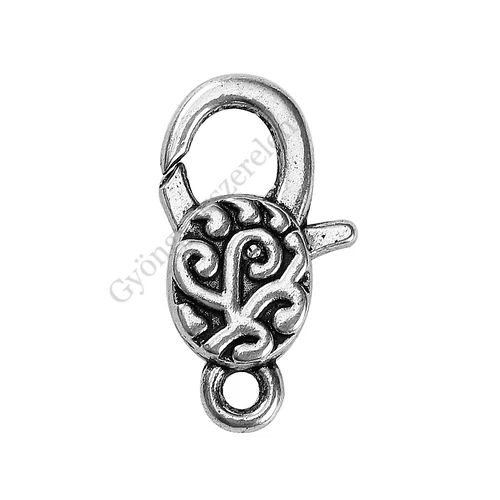 Karabíner, antik ezüst színű, 29x16 mm