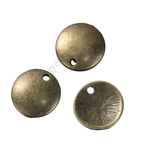 Kerek fityegő, medál, antik bronz színű, 12 mm