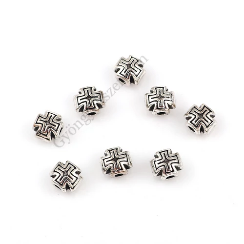 Kereszt köztes gyöngy, antik ezüst színű, 8x7 mm