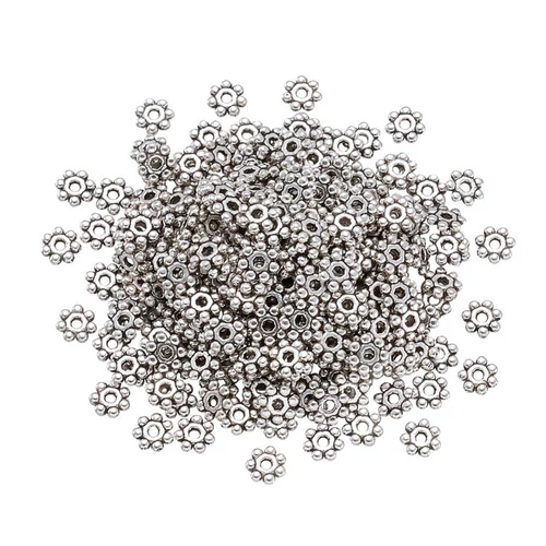 Kis virág köztes, antik ezüst színű, 4 mm, 50 db/cs