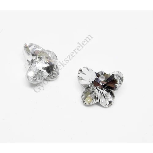 Ezüst lepke üveg medál, 15x13 mm