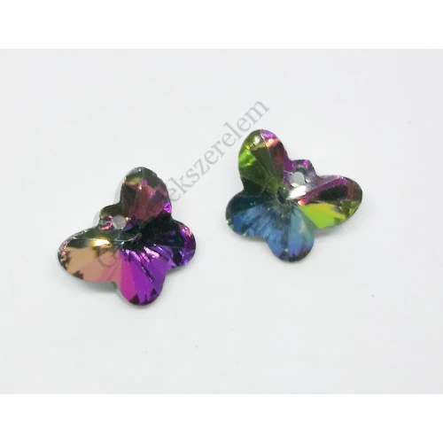 Színjátszó lepke, üveg medál, 15x13 mm
