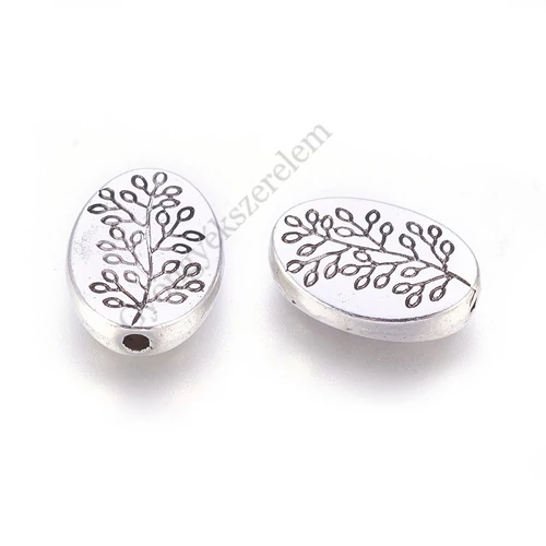 Levél mintás köztes gyöngy, antik ezüst színű, 13x10 mm