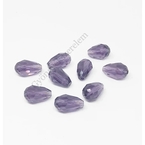 Lila csiszolt csepp üveg gyöngy, 12x6 mm