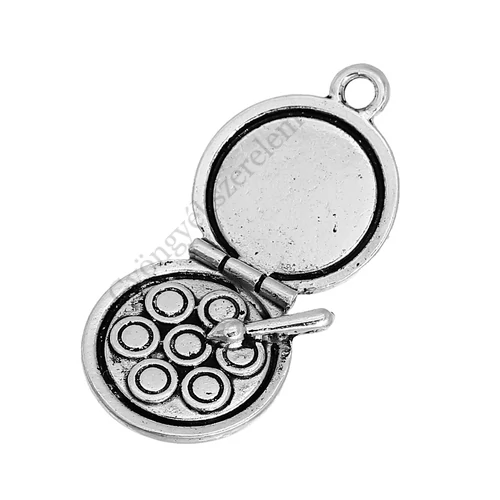 Tükör, make up, szemfesték fityegő, medál, antik ezüst színű, 34x15 mm
