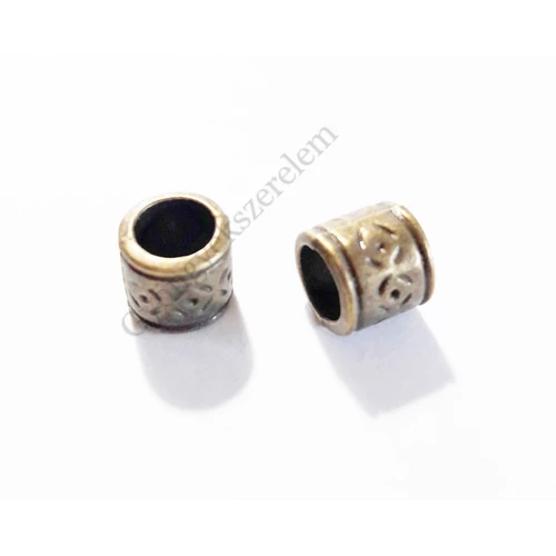 Mintás henger köztes, antik bronz színű, 8x7 mm