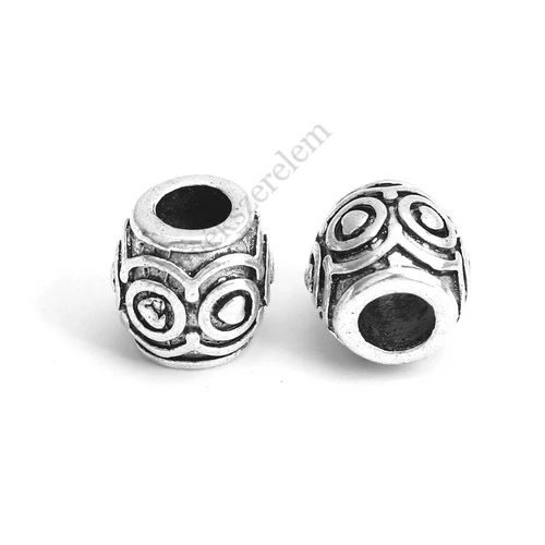 Mintás hordó köztes, antik ezüst színű, 10x11 mm