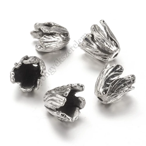 Nagy gyöngykupak, végzáró, bojt kupak, bőr vég, antik ezüst színű, 16x16 mm