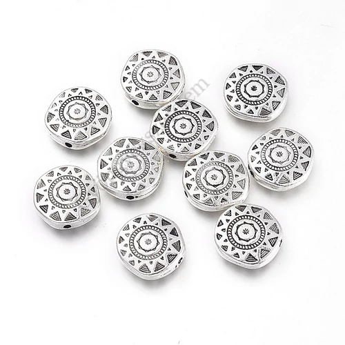 Nap mintás korong köztes gyöngy, antik ezüst színű, 13x3 mm