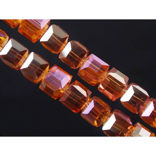Narancs rózsaszín színjátszó kocka üveg gyöngy, 10x10x10 mm