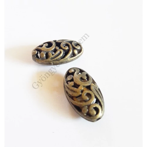 Áttört ovális köztes, antik bronz színű, 18x10x7 mm