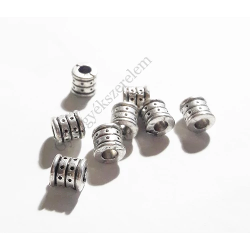 Pöttyös henger köztes, antik ezüst színű, 6x5 mm