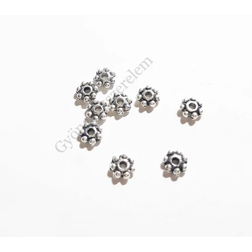 Pici virág köztes gyöngy, antik ezüst színű, 4 mm