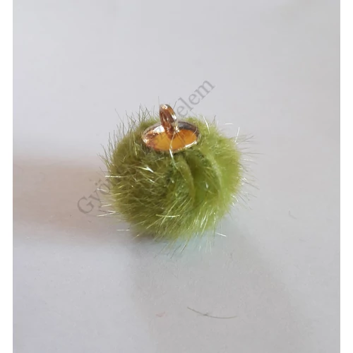 Szőrme golyó fityegő, medál, világoszöld, 17 mm