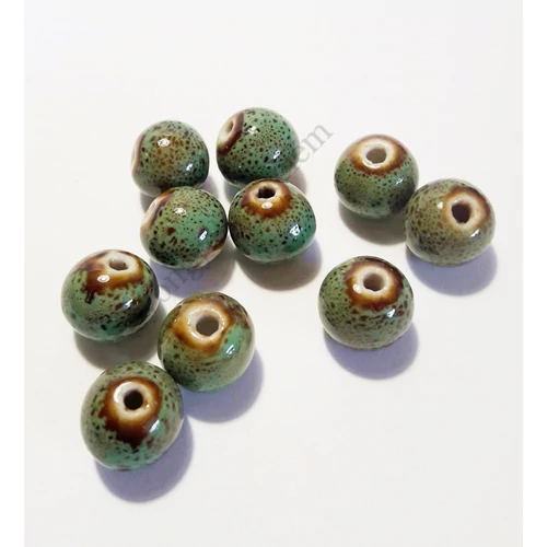 Zöld porcelán gyöngy, 10 mm