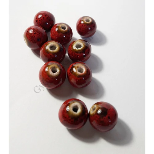 Piros porcelán gyöngy, 10 mm