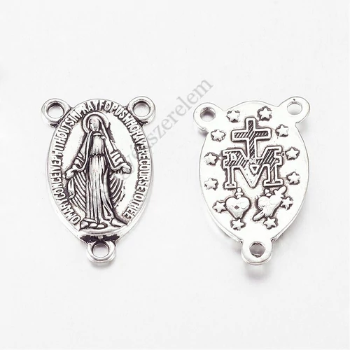 Rózsafüzér összekötő, antik ezüst színű, 22x14 mm