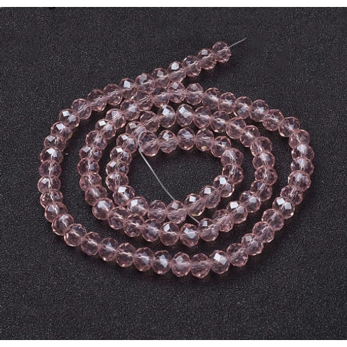 Rózsaszín lüszteres csiszolt üveg gyöngy, fánk, abakusz, 8x6 mm