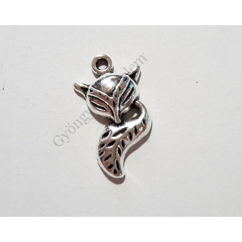 Róka fityegő, medál, antik ezüst színű, 24x14 mm