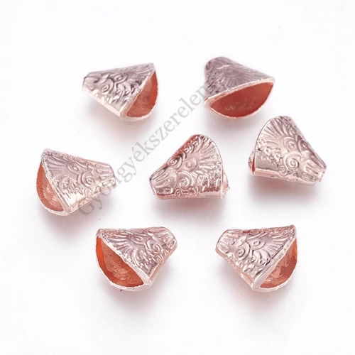Gyöngykupak, végzáró, bojtkupak, bőrvég, rózsa arany színű, 11x11x7 mm