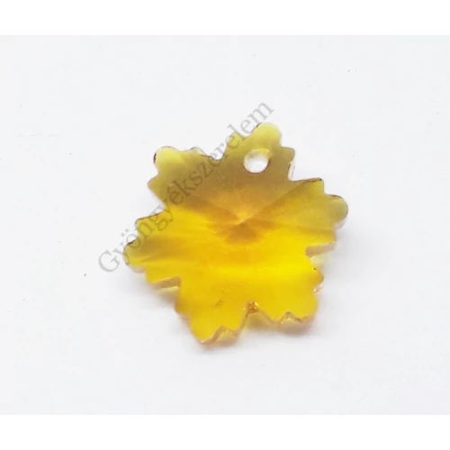 Sárga hópehely, hópihe, jégvirág, virág, üveg medál, 13x8 mm