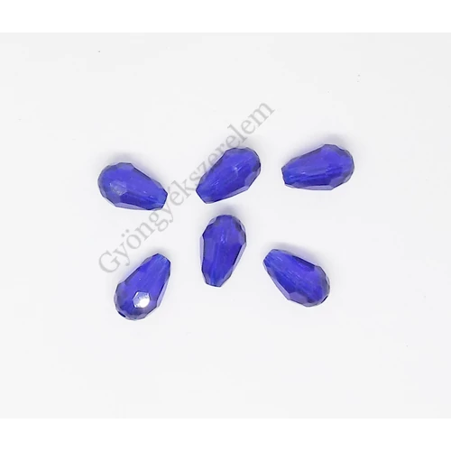 Sötétkék csiszolt csepp üveg gyöngy, 12x6 mm