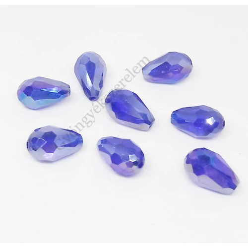 Sötétkék AB csiszolt csepp üveg gyöngy, 12x6 mm