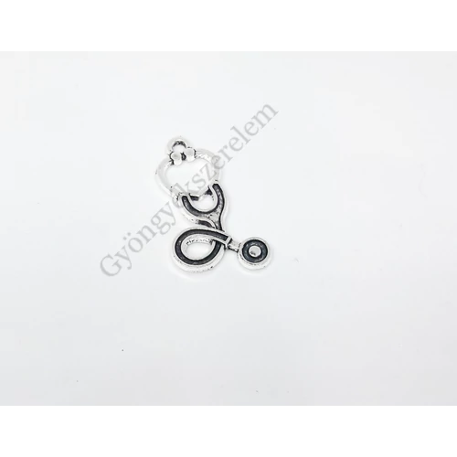 Sztetoszkóp fityegő, medál, antik ezüst színű, 28x16 mm
