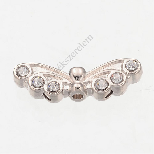 Kristály strasszköves angyalszárny köztes, antik ezüst színű, 21x6 mm