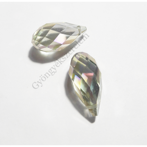 Lila zöld színjátszó csiszolt csepp üveg gyöngy, 20x10 mm
