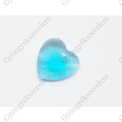 Kék szív, üveg medál, 14x14 mm