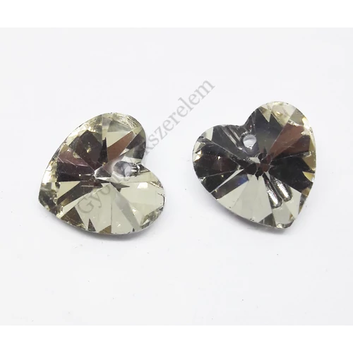 Sötét pezsgő színű szív, üveg medál, 14x14 mm