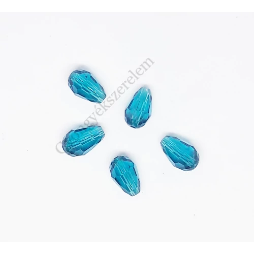 Türkiz kék csiszolt csepp üveg gyöngy, 12x6 mm