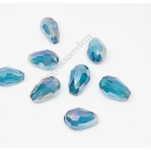 Türkiz kék AB csiszolt csepp üveg gyöngy, 12x6 mm