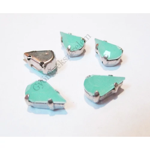 Csepp távtartó, köztes, opál türkiz színű kővel, antik ezüst színű, 9x6 mm