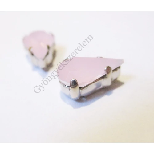 Csepp távtartó, köztes, opál rózsaszín színű kővel, antik ezüst színű, 9x6 mm