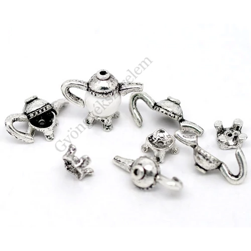 Teáskanna gyöngykeret, antik ezüst színű, 20x8 mm